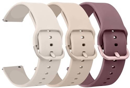 AK Pack 3 Watch Bands 20mm 22mm for Women Men, Replacement Straps Band for Smart Watch, soft skin-friendly silicone quick release, smart watch wristband (22mm, Starlight/MilkTea/Violet Smoke)