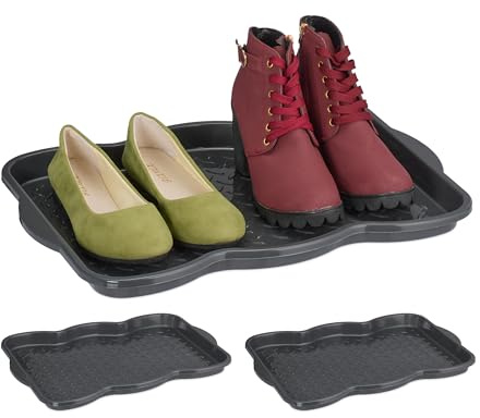 Relaxdays Schuhabtropfschale 3er Set, Kunststoff, Schuhablage 2 Paar Schuhe, Schuhabsteller, HBT: 3 x 48 x 34 cm, grau | Schuhablage 2 Paar Schuhe, Schuhabsteller, HBT: 3 x 48 x 34 cm