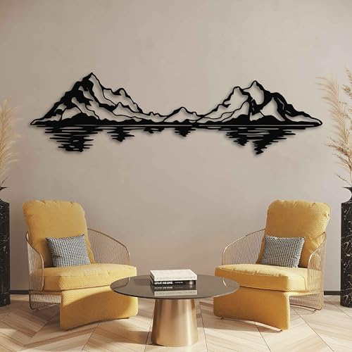 KAWA METALWORKS Wanddekoration aus Metall, große Metallwanddekoration der Berge, Berglandschaft, Metallwandskulptur, Natur-Heimdekoration, Seehaus-Wanddekoration, Einweihungsgeschenk