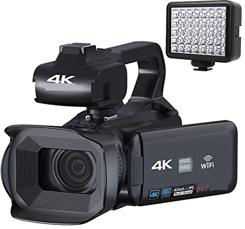 AUBEST Video Camera Camcorder 4K Professional Video Camera 18X Digital Vlog Camcorder Stream Webcam Auto Focus 64MP Photography Recorder Time Lapse(NO SD Card,With Light)