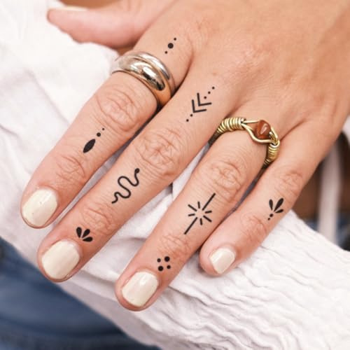 Inkster Tattoo Kleine Ornamente Finger | Temporäre Tattoos 2 Wochen | Hautfreundlich & EU-Kosmetikzertifiziert | hochwertige Temporäre Tattoos aus pflanzlichen Inhaltsstoffen | wasserfest