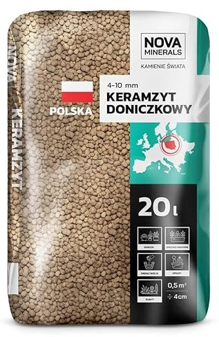 Nova Minerals Blähton 4–10 mm 50L – Tongranulat für Pflanzen & Drainage – Natürliches Keramsit Drainagematerial für Topfpflanzen, Garten, Hydroponik & Bodenverbesserung (2x20+10L Sack)