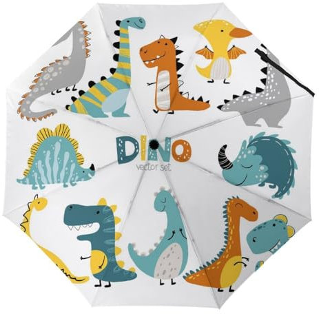 YBQLNP Regenschirm Sturmfest Dinosaurier Automatik Taschenschirm Mit Schirmtasche Uv Faltbarer Regenschirm
