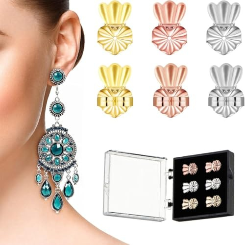 3 Pares elevadores de pendientes, hipoalergénicos, levantadores para aretes para lóbulos caídos, Ajustables Magic earring backs lifters, tuercas pendientes elevadores