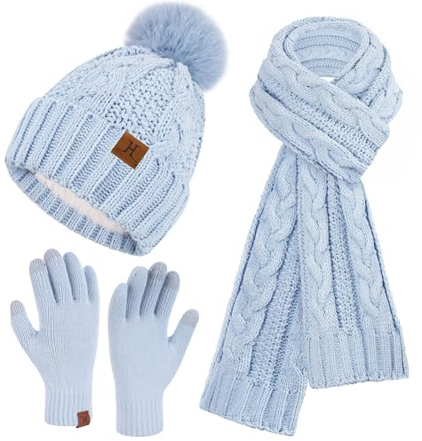 ZASFOU Damen Winter Mütze Schal Touchscreen Handschuhe Set Thermo Chenille Strickmütze Beanie Wintermütze Schals Winterschal Winterhandschuhe Geschenk für Frauen