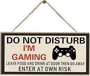 'Do Not Disturb I'm Gaming' Wooden Hanging Door Sign, 30 cm, Vintage-Inspired Home Decor for Gamerson Brother, Son, Husband Gift