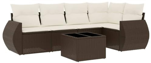 vidaXL Garten Sofagarnitur mit Kissen 6-TLG., Gartenmöbel Gartengarnitur, Sitzgruppe Sitzgarnitur, Lounge Sofa Garnitur Terrasse, Braun Poly Rattan