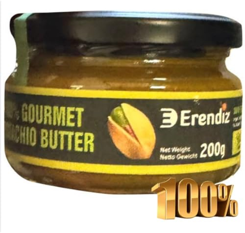 (Contiene 100% pistachos) – Crema de pistacho Pufai Erendiz con 100% pistachos, sin azúcar añadido, sin aditivos, sin aceite de palma, para dubai Chocolate kadayıf kadaifi, 200 gramos