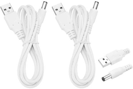 sourcing map 2 Pcs USB to DC Power Cable 2A 5V DC Power Cord 5.5mmx2.5mm Jack Charging Plug Connector Cable Adapter for Fan Camera Phone Tablet Devices (3.3ft, White)