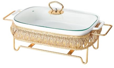 LOVIVER Plato para Frotar, sopera para Servir Sopa con Asas, Bandeja para conservar Alimentos con Tapa para Catering, Banquetes y Vacaciones, 12inch