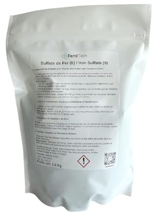 FertilTech Sulfate de Fer (II) 1.5 kg - Engrais Anti-Carence en Fer pour Plantes, Pelouse, Potager - Clarification Eau, Traitement Bois & Anti-Mousse Écologique