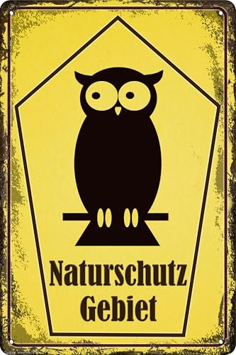 LUCKYLINDE - Wetterfestes Gartenschild für den Außenbereich, Blechschild - Hinweisschild: Naturschutzgebiet – 14 x 20 cm (Eule)