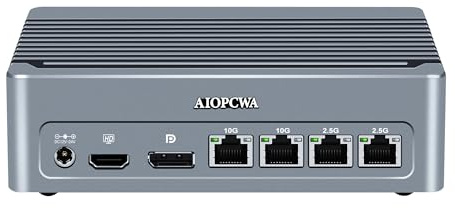 AIOPCWA N150 Mini PC 10Gbit Firewall Appliance (N100 Upgrade), 2 Port 10GbE RJ45 Mini Computer with 2 x 2.5GbE i226-V LAN, Micro PC Server DDR5 8GB RAM 128GB SSD, USB-C, 2-NVMe