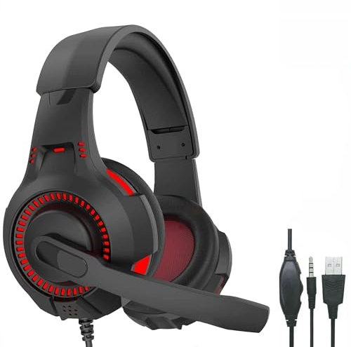 INDOTEAM Gaming Headset – Wired Headphones with Microphone – USB Headset with Mic – PC Headsets with Microphone for Gaming on PS4 PS5 PC Xbox One Laptop Mac Computer Game Gamer Flexible Microphone
