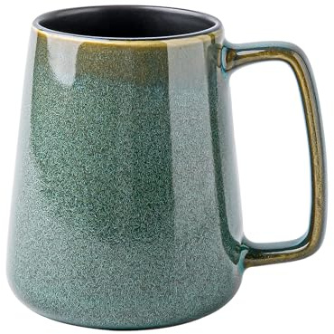 YASHIIN Große Keramik-Kaffeetasse, 750 ml, ideal für Kaffee, Tee und heißen Kakao, mit handlichem Griff, einzigartiges Farbverlauf, grünes Design, spülmaschinenfest, mikrowellengeeignet