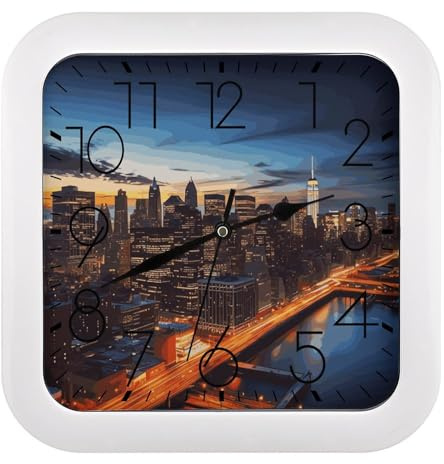 GHBNK Personalisierte New York City Landschafts-Wanduhr, leise, nicht tickende Uhr, 26,7 cm, klein, klassisch, quadratisch, dekorative Digitaluhren für Küche, Wohnzimmer, Büro, Schlafzimmer