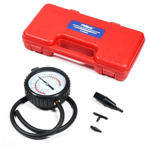 PESIKO Vakuumtester & Kraftstoffdruck-Prüfer Set für PKW und Motorräder | Prüft Kraftstoffdruck & Unterdruck, Für Vergaser, Benzinpumpe und Ansaugsysteme, 4 Skalen & Universaladapte