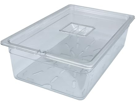 AcMax Set de policarbonato GN 1/1 Gastronorm, recipiente GN, 21 litros, profundidad de 150 mm, plástico, tapa con muesca y bandeja de goteo