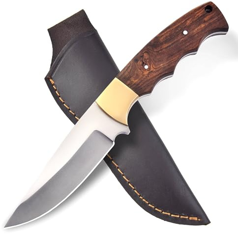 MAQSON Handgefertigtes Jagd Messer mit Lederscheide zum Häuten, Camping, Outdoor 6221 (dunkelbraun)