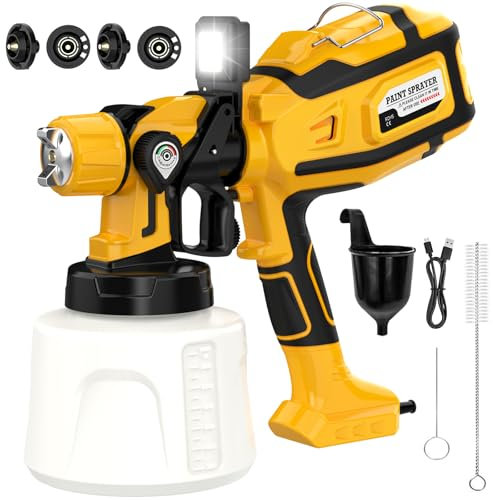 Corded Paint Sprayer 650W With LED Light, Fence Paint Sprayer, 1400ml Detachable Container With With 4 Pure Copper Nozzle(1+1.5+2.0+2.5)/3 Patterns Perfect for Walls, House, Fence, Furniture
