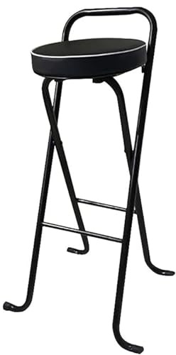 Sgabello da bar pieghevole con manico, 65/75 cm, sgabello alto portatile, per adulti, sedia pieghevole imbottita, per uso domestico ed esterno (nero, 75 cm)