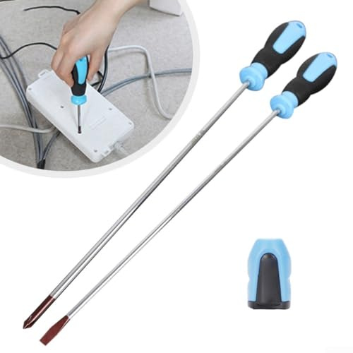 Set di 3 cacciaviti extra lunghi da 400 mm, con punte magnetiche scanalate e incrociate per una guida precisa e sicura delle viti