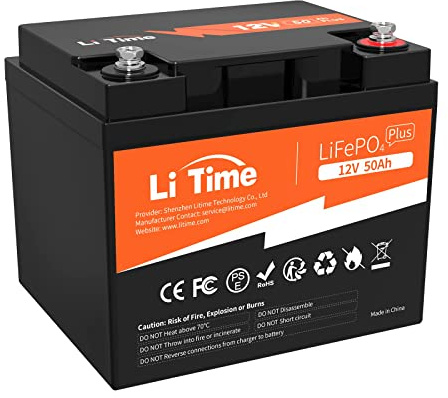 LiTime 12V 50Ah Bateria Litio LiFePO4 con 50A BMS, 4000-15000 Ciclos, 10 Años de Vida Útil, 640Wh de Energía, Batería Lifepo4 12V 50Ah para Autocaravana, Barco, Energía de Respaldo, Camper Furgoneta