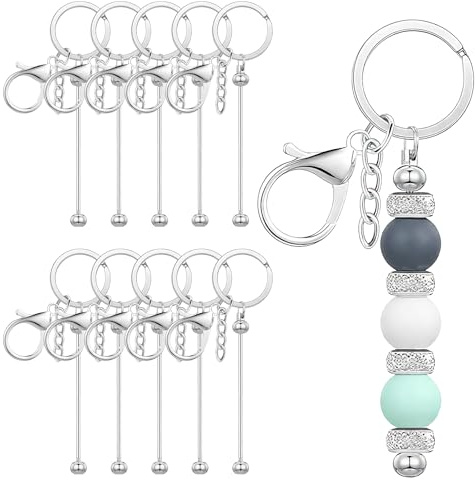 10 StüCk Perlen SchlüSselanhäNger, Zum Selber Machen Metall Rohlinge SchlüSselanhäNger Streifen Blanko，SchlüSsel AnhäNger Basteln fur Schmuckherstellung Keychain, fur Schmuckherstellung Keychain