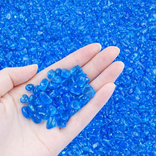 KIJOU Blue Sea Glass Stones - 2lb Polished Pebbles (1/4–3/8 Inch) for Crafts, Aquarium Gravel, Ocean-Themed Decor and Vases