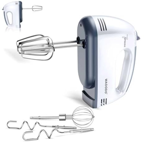 WADODO Electric Hand Mixer, 7-Speeds Small Handheld Mixer with 304 Stainless Steel Beaters, Dough Hooks & Whisk Attachment, Portable Food Kitchen Mixer for Baking Cake Cookies Cream, Egg, White