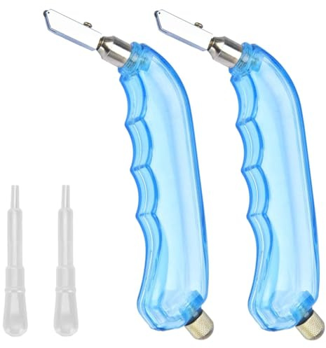 Bosiyrggrl -Grip Oil Feed Glass Cutter - 2 Pack Professional Glass Cutting Tool with Cutter Heads and Oil Dripper