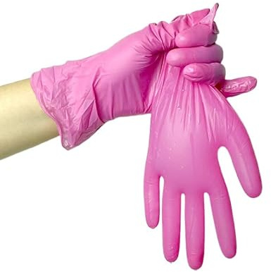 PBHOVIITG Guantes de nitrilo rosa 100% impermeables, resistentes al aceite y respetuosos con la piel. Ideales for lavavajillas herramientas limpieza del hogar(S)