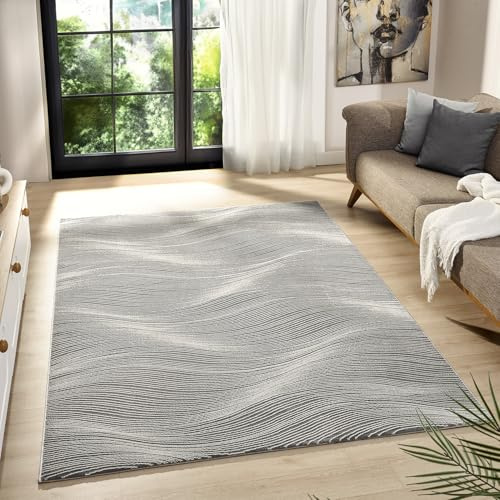 VIMODA Teppich Wohnzimmer Schlafzimmer Geometrische Wellen Modern | Qualitativ Hochwertig |,Farbe:Grau;Maße:160x230 cm