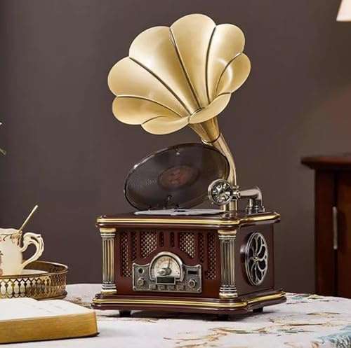 Retro Phonograph Record Player Bluetooth Speaker, Type C Rechargeable Nostalgic Vintage Gramophone Wireless Bluetooth 5.0 Speaker CD Great Gift For Family And Friends