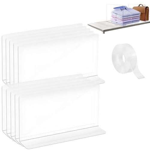 AMONENZ 10 Pièces Separateur Etagere, 20 x 12 x 4 cm Séparateurs de Sac, Transparent Diviseur de Placard pour Chambre, Multifonction Séparateur pour Armoire, pour Placards, Penderies, Tiroirs