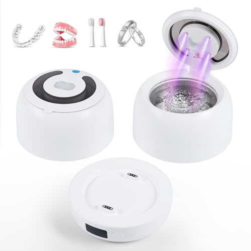 Carehabi Pulitore Ultrasuoni Apparecchio Denti 45kHz con 2 Serbatoi Separabili 200ml Lavaggio Ultrasuoni per Allineatori Dentiere Bite e Gioielli Bianco
