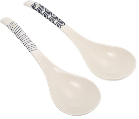 Lurrose Cucchiai Grandi Ceramica da Zuppa 2 Pezzi Manico, Cucchiai da Tavola per Minestre e Porridge, Utensili Cucina per Uso Domestico
