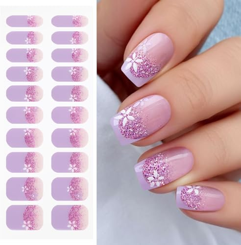 JMEOWIO Autocollant Ongles Gel UV Dégradé Fleurs Gel Nail Art Stickers Semi-durci Stickers Ongle Deco Ongle Design Manucure