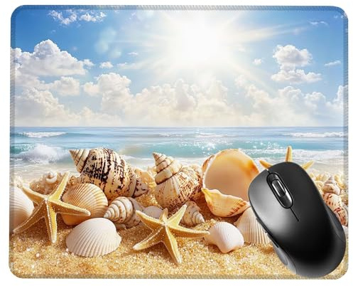 Alfombrilla Ratón Gaming, Mouse Pad, con Base de Goma Antideslizante, Superficie Impermeable, Bordes Cosidos, Compatible con Ratones Láser y Ópticos Portátil, Office, 42x35x0.3cm Playa Concha S0F-255