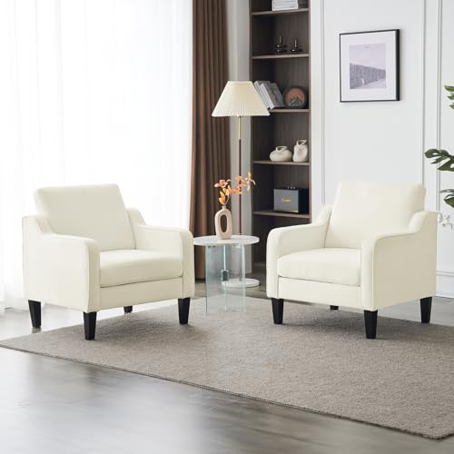 Bonnlo Sessel, Loungesessel aus Chenille, Polstersessel mit Armlehnen und Holzbeinen, Ohrensessel für Wohnzimmer,Schlafzimmer,Relaxsessel Fernsehsessel 76 x 78 x 84 cm,Komfort (2, beige)