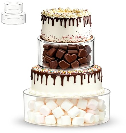 Alzata per torte riempibile a 3 ripiani in acrilico con decorazione a LED, scatola display rotonda trasparente per tavolo da dessert e rialzo cilindrico, 3 pezzi alzate per torte fai da te per