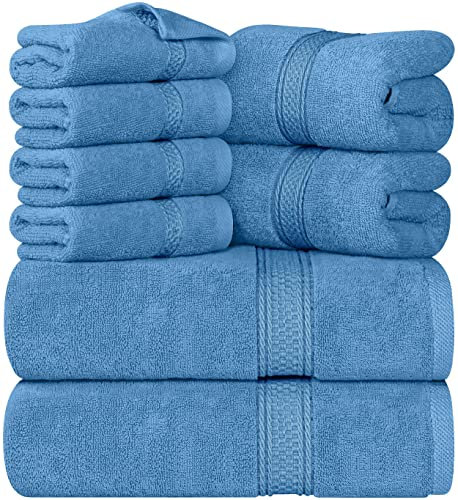 Utopia Towels - 8 teilig Handtücher Set aus Baumwolle mit Aufhänger - 2 Badetuch, 2 Handtücher und 4 Washclappen - (elektrisch blau)