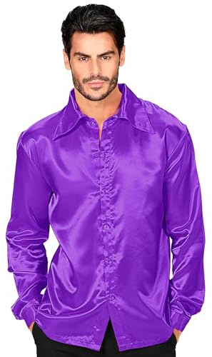 W WIDMANN MILANO Party Fashion - Camicia disco anni '70 | Camicia a maniche lunghe in raso, camicia retrò da uomo per Carnevale, festa in stile Schlager