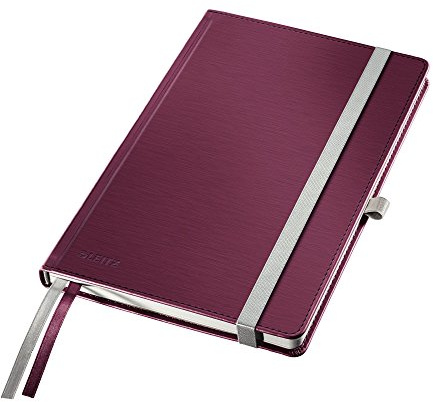 Leitz Notizbuch A5 kariert, 160 Seiten, 80 Blatt, Hardcover mit hochwertigem Bezug, 100 g/m² Papier, Gummizugverschluss, Textilbänder, Stiftelasche, Mit Tasche, Style Serie, Granat Rot, 44760028