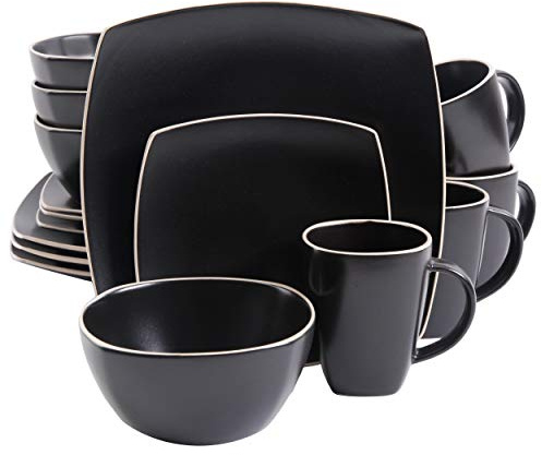 Gibson Home Soho Lounge Dinnerware Set, Service for 4 (16pcs), Matte Black