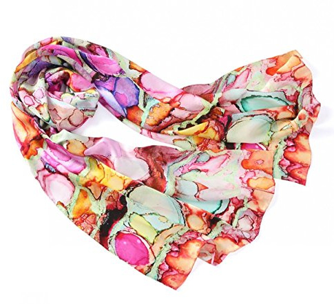 Prettystern Damen 100% Seide Langer Satin Stola bunter Seidenschal Modisches Bunte Farbspiel - Zsc1007