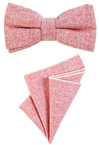 DonDon herrfluga 12 x 6 cm bunden, justerbar i längd och näsduk 23 x 23 cm i matchande färger av bomull rosa