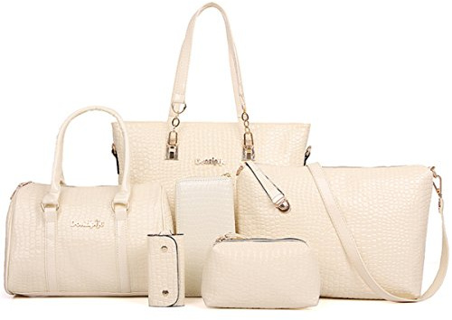 FiveloveTwo Damen 6-teiliges Set mit Crossbody Tasche und Geldbörsen PU Leder Schultertasche Shopper Tragetaschen Umhängetasche Geldbeutel Tote Taschen Clutches