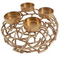 CB Home% Style Adventskranz Kerzenhalter Aluminium Gold Metall Durchmesser 35 cm Weihnachten