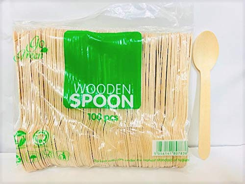 Go Green Biodegradable Compostable Wooden Disposable Cutlery Spoons, 6 (16cm) Length (Pack of 100) Food Starters Fruit Desserts Buffets Parties Catering